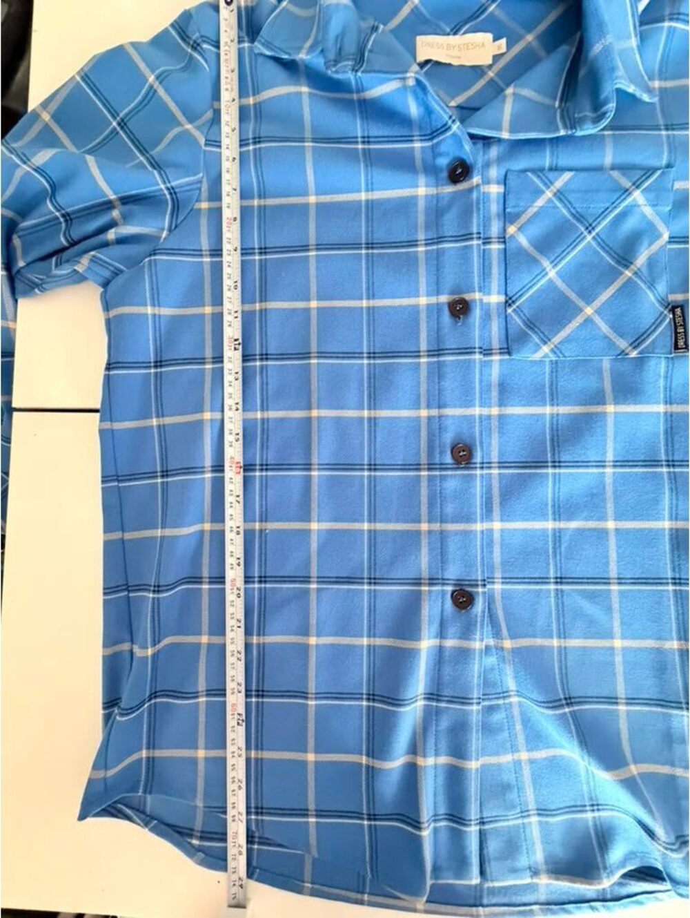 Dress by Stesha Moscow Designer Blue Plaid Oversized Button Down Shirt Size S-M - Picture 11 of 15
